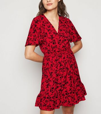 new look red floral dress