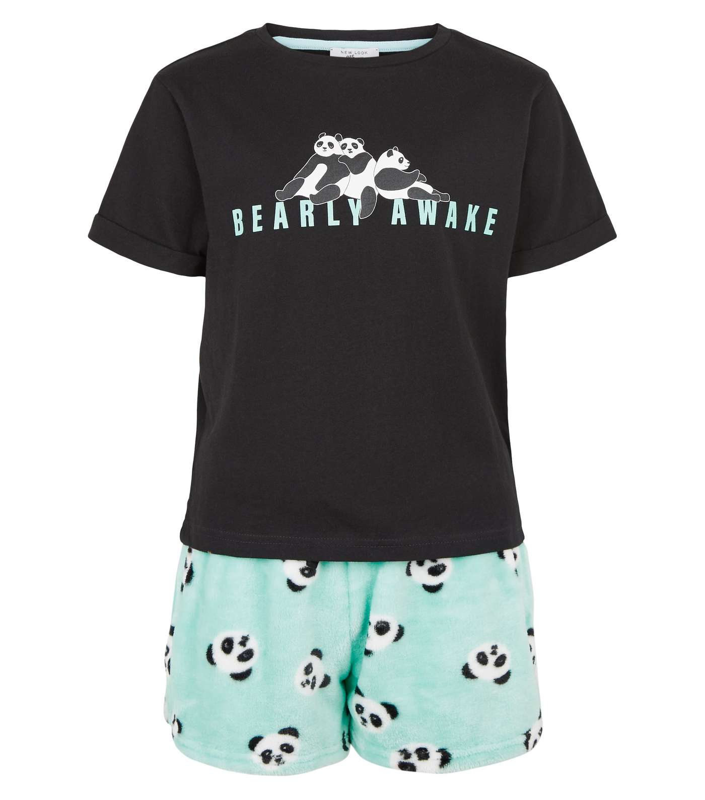 Girls Black Bearly Awake Panda Slogan Pyjama Set Image 4