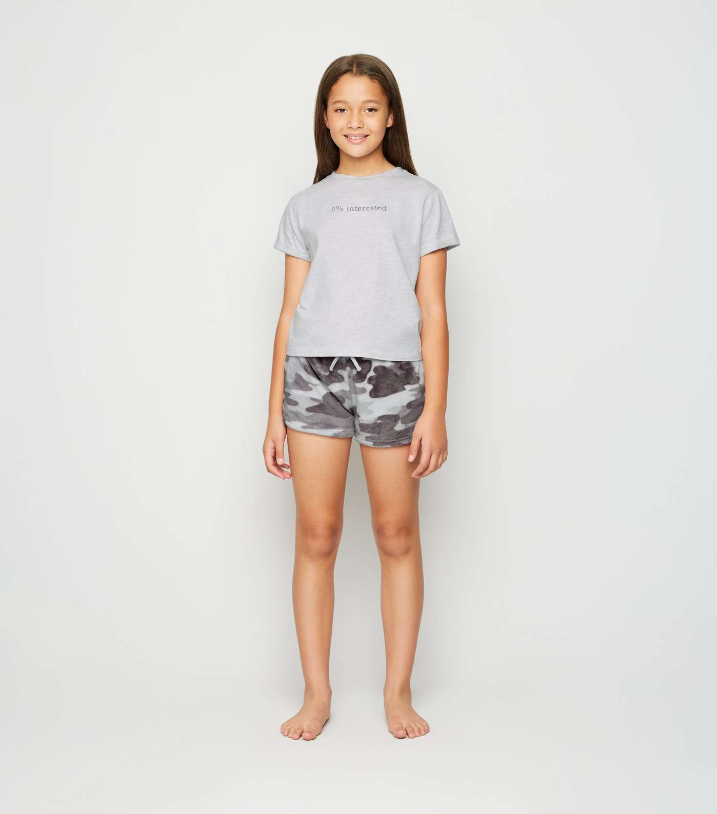 Girls Light Grey Camo Slogan Pyjama Set Image 2