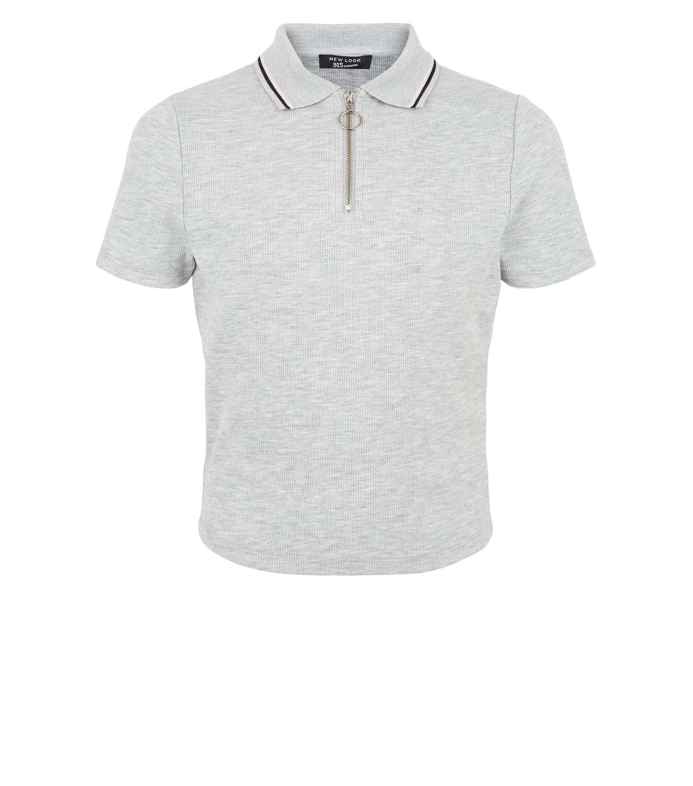 Girls Grey Tipped Zip Up Polo Top Image 4