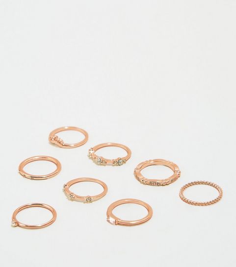 Roségoldfarbene Steckringe mit Strass, 8er-Pack