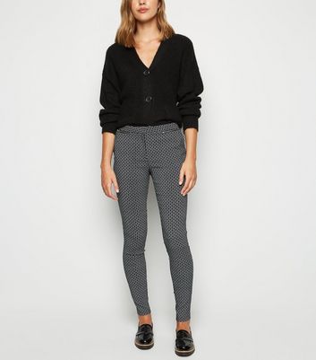 Black Geometric Zip Front Skinny Trousers | New Look
