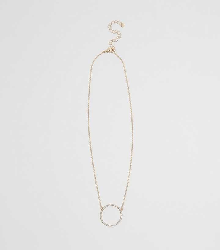 Gold Diamanté Open Ring Pendant Necklace