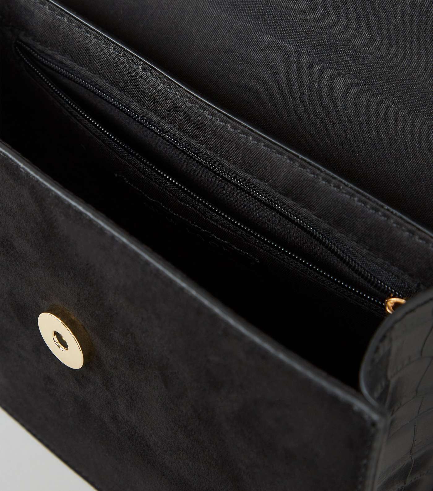Black Suedette Faux Croc Panel Shoulder Bag Image 4