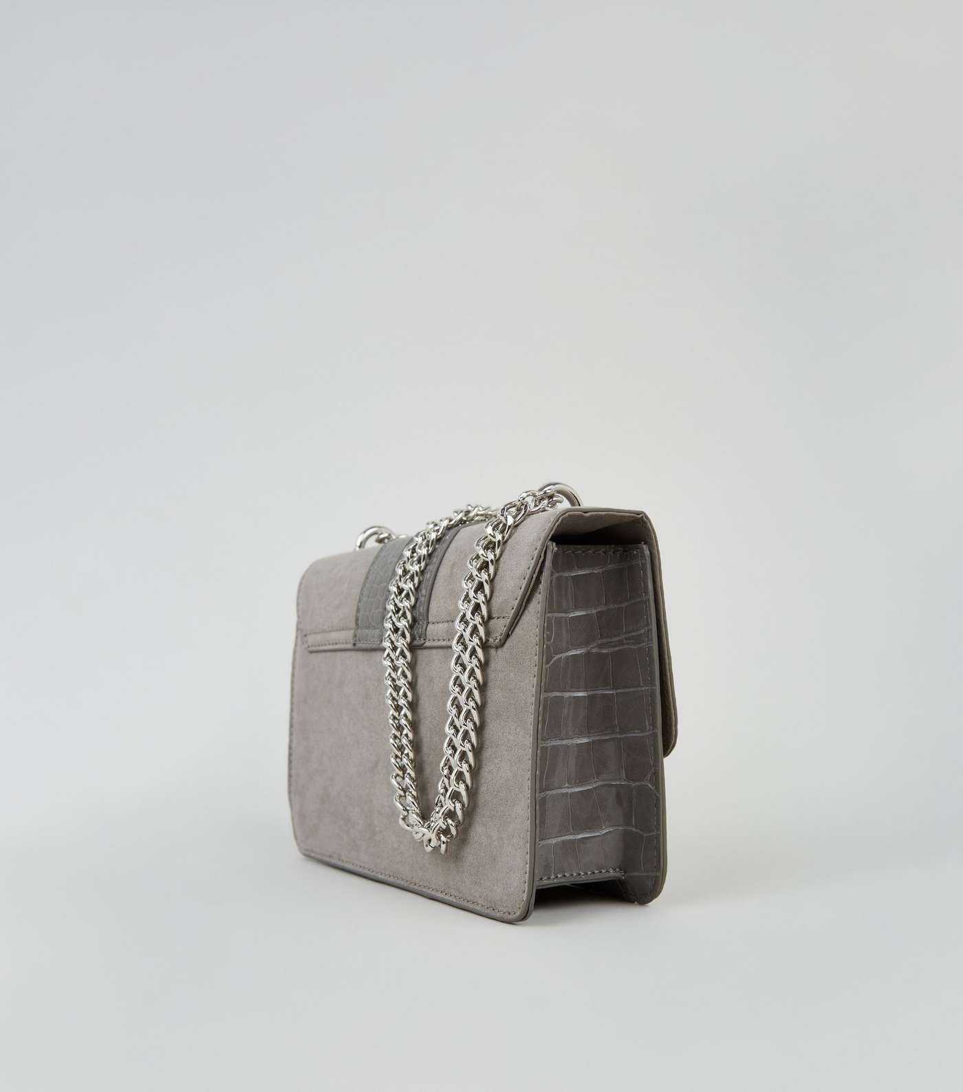 Grey Suedette Faux Croc Shoulder Bag Image 3
