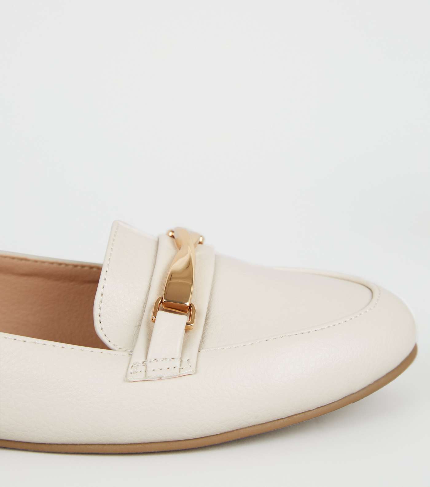 Off White Leather-Look Twist Bar Loafers Image 4