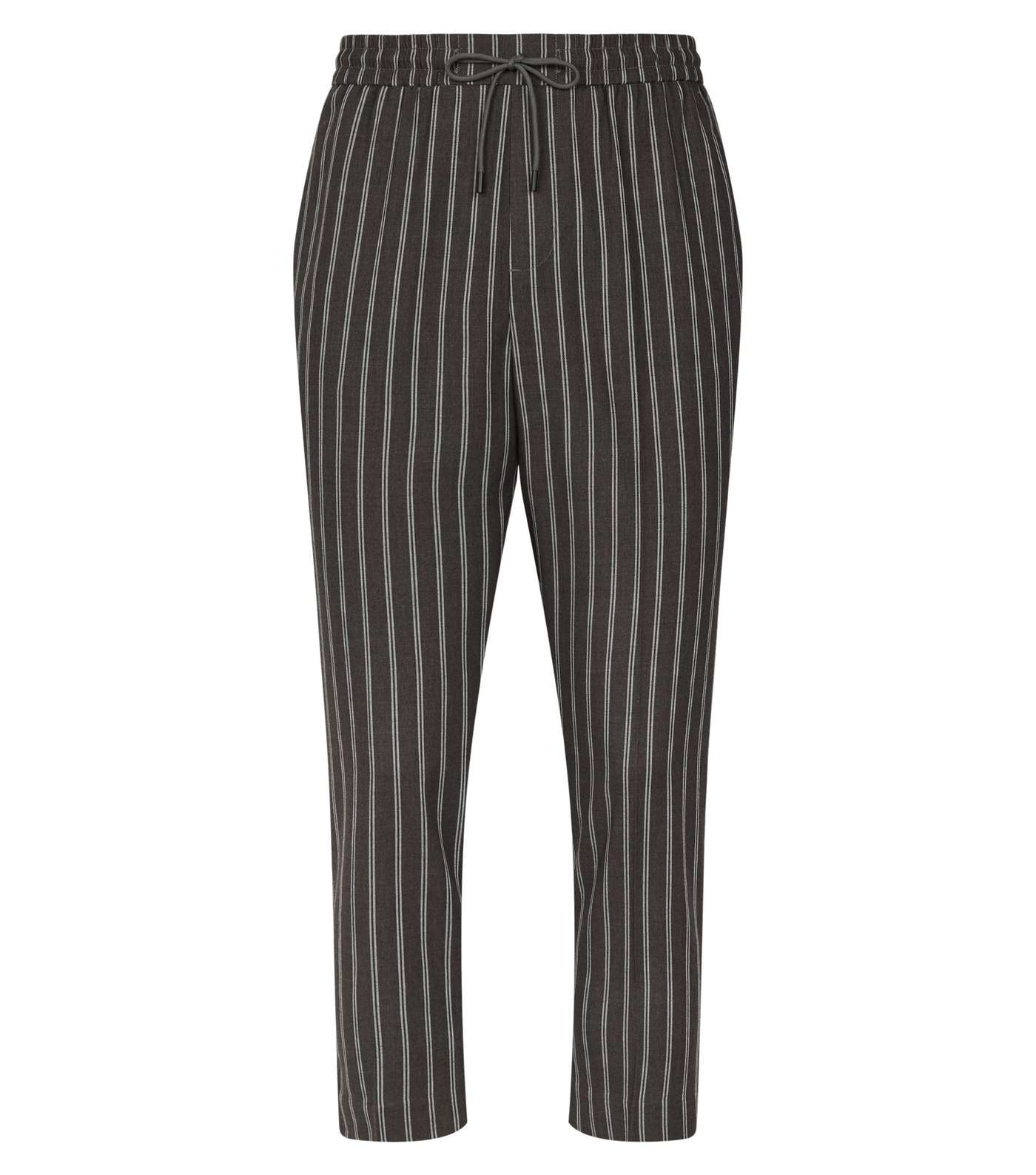 Dark Grey Stripe Slim Crop Trousers Image 4