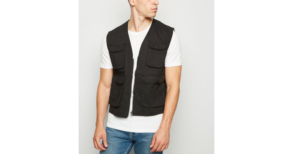 Black regular fit utility gilet