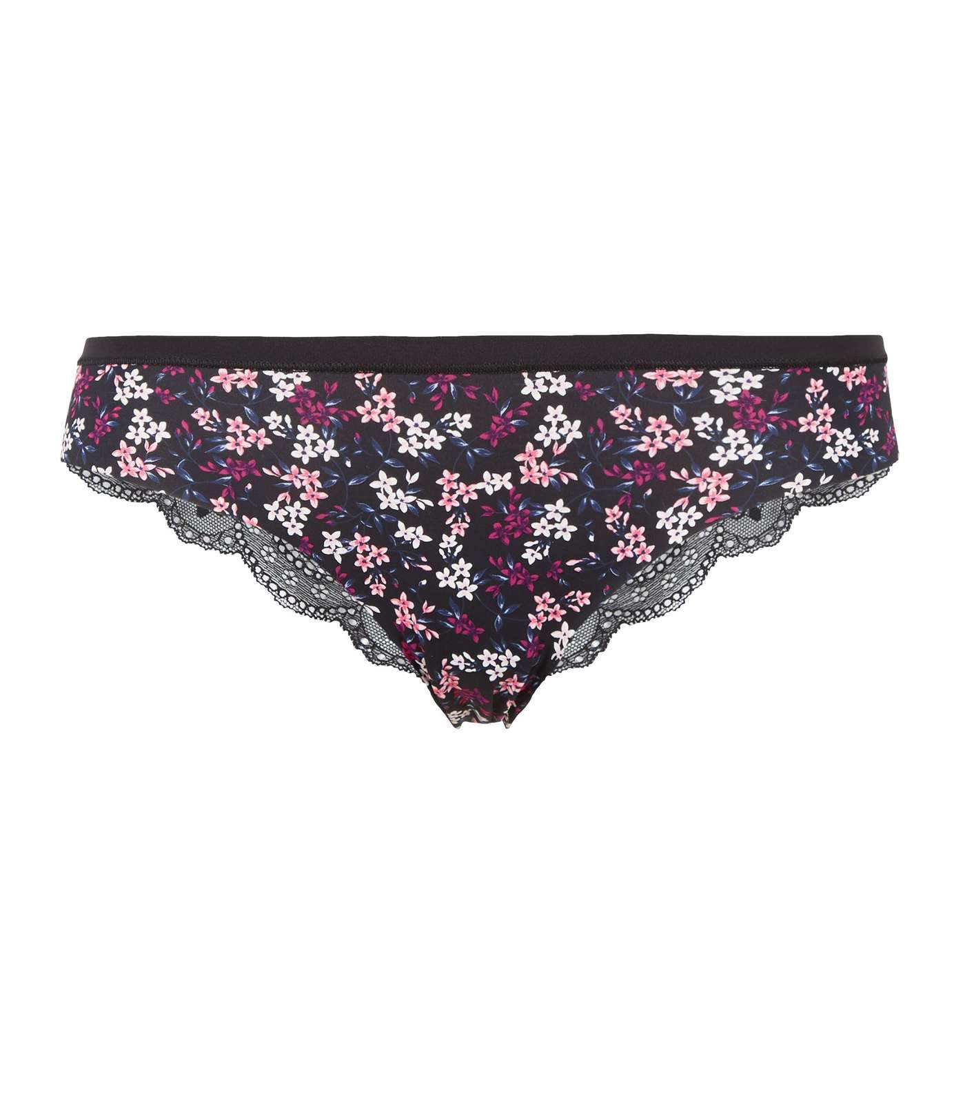 Navy Ditsy Floral Lace Back Brazilian Briefs Image 3