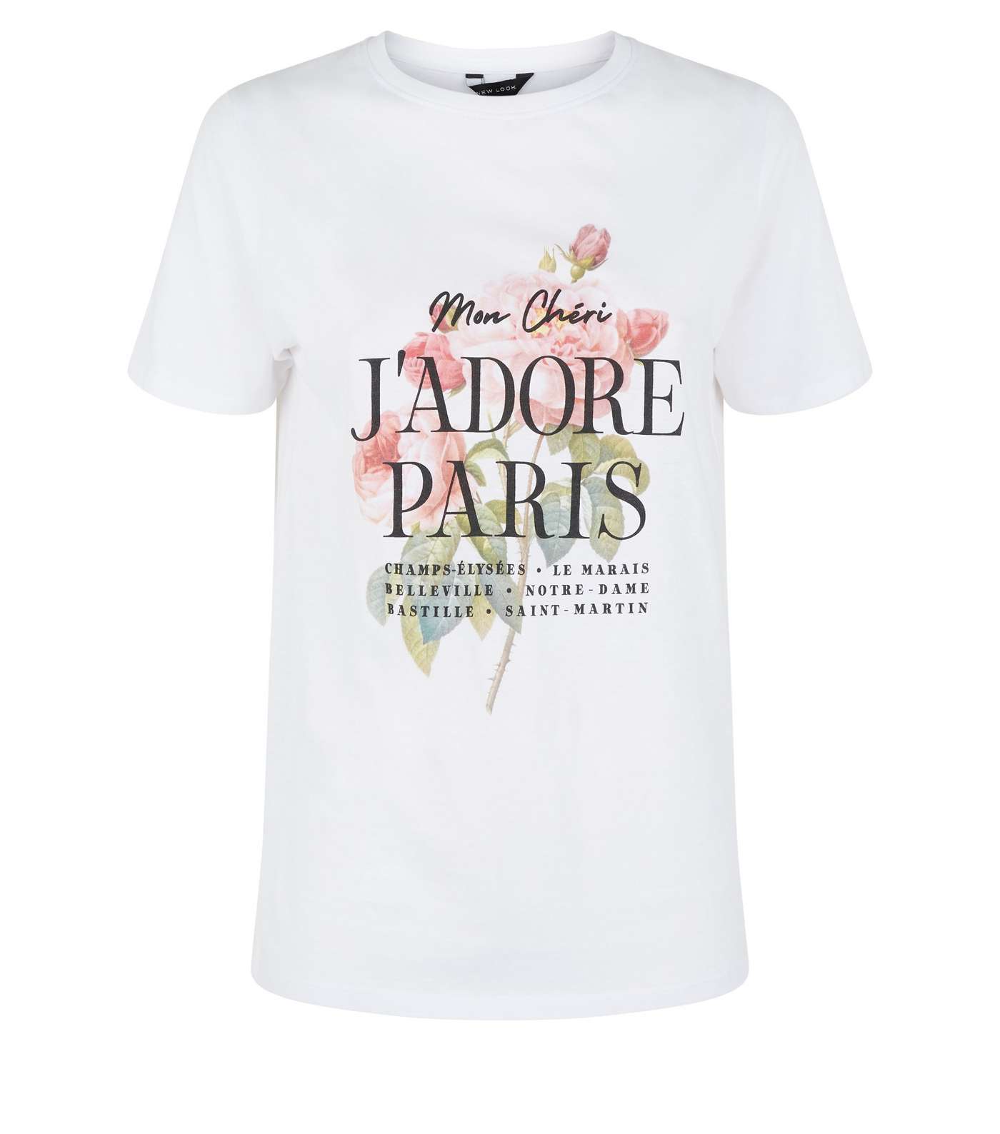 White J'Adore Paris Rose Slogan T-Shirt  Image 4