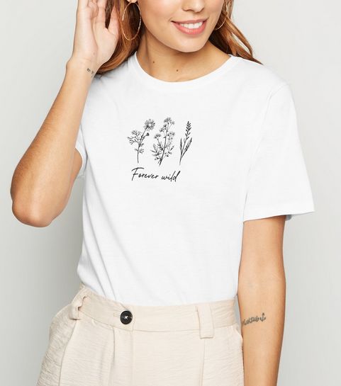 White Forever Wild Floral Slogan T-Shirt 