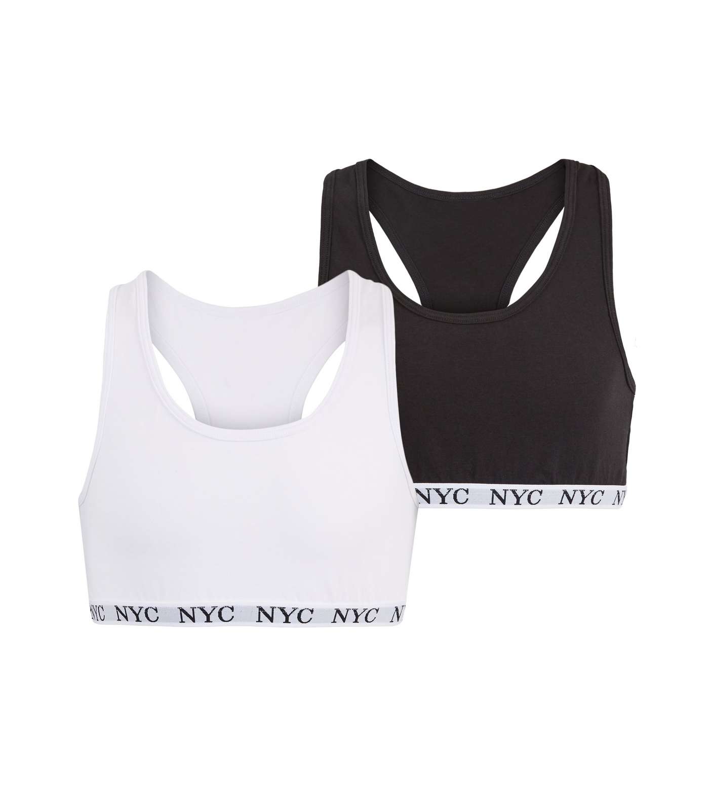 Girls 2 Pack Black and White NYC Slogan Crop Tops