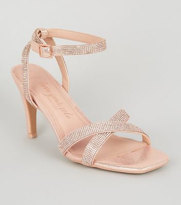 Rose Gold Gem Embellished Stiletto Heel Court Shoes | New Look