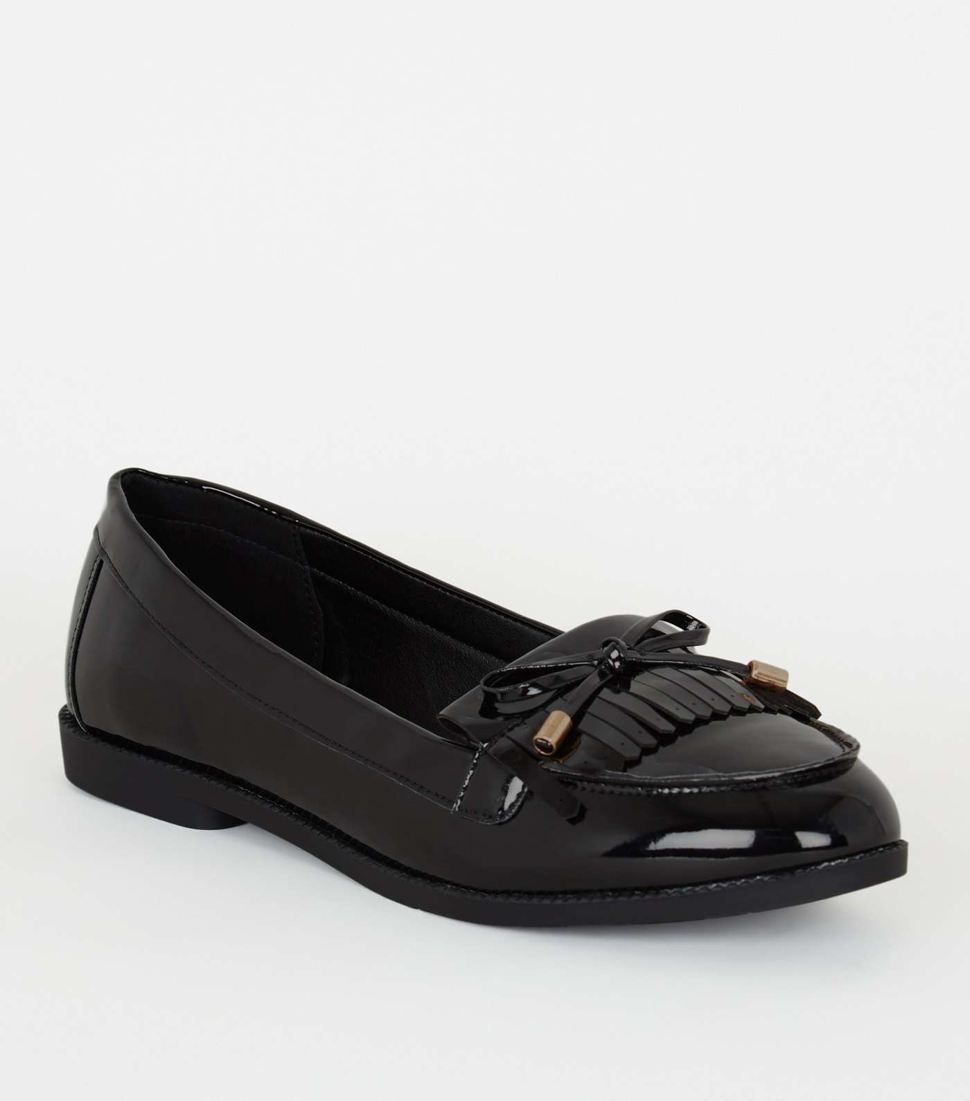 Wide Fit Black Patent Bow Tassel Loafers