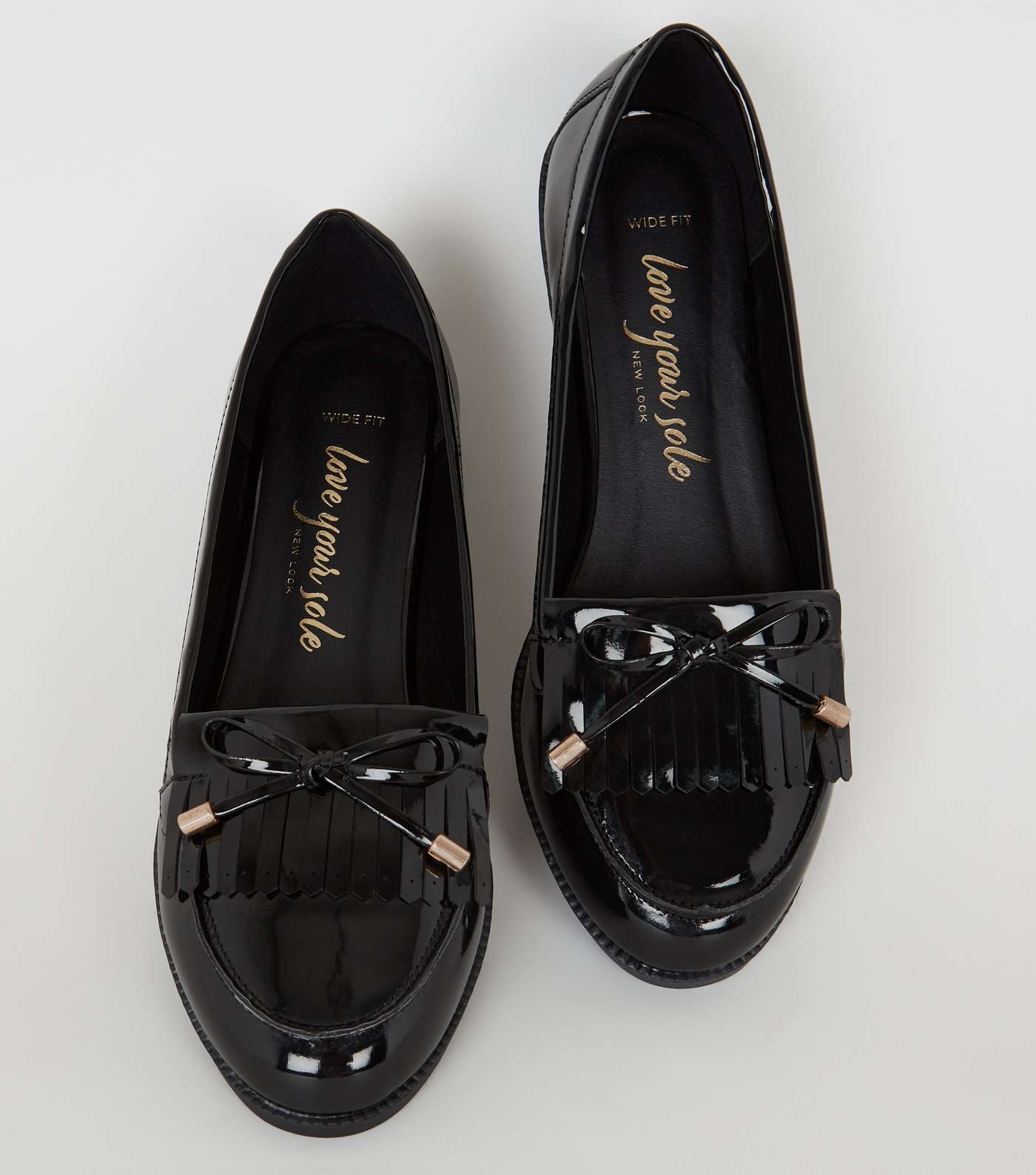 Wide Fit Black Patent Bow Tassel Loafers Image 3