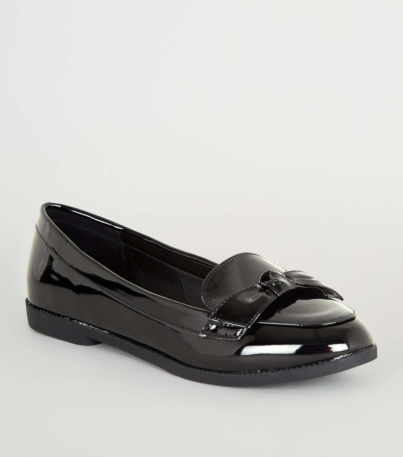 Wide Fit Black Patent Bow Loafers