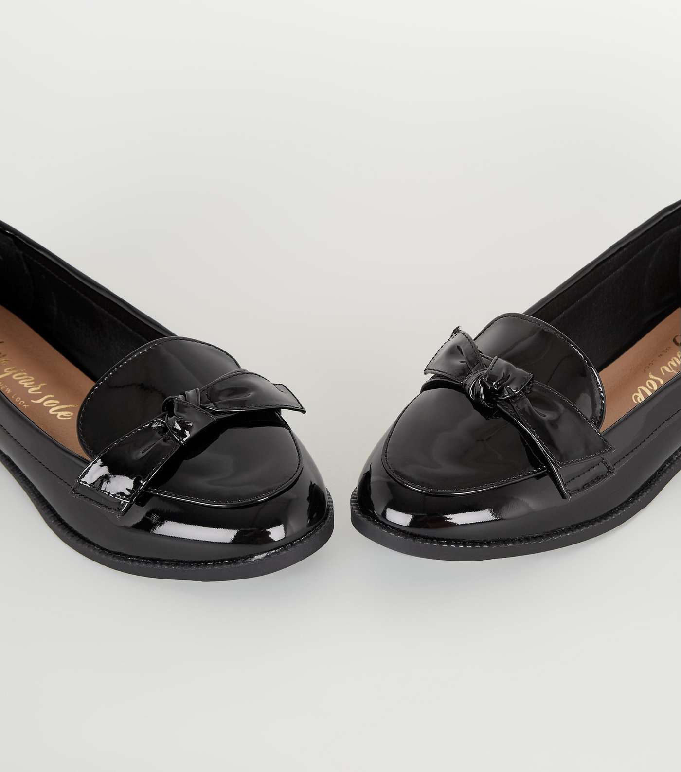 Wide Fit Black Patent Bow Loafers Image 3