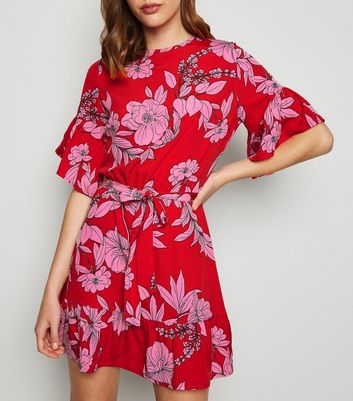 red pink floral dress