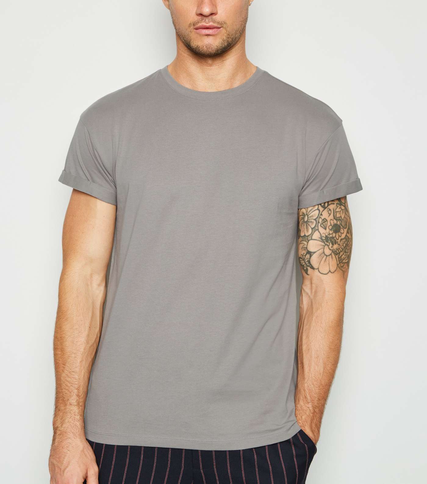 Pale Grey Roll Sleeve T-Shirt