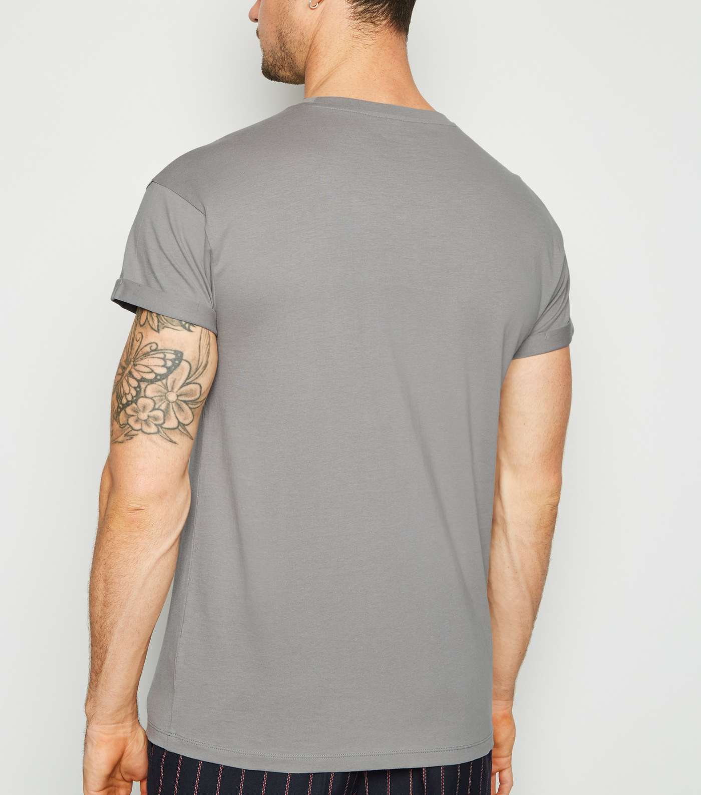 Pale Grey Roll Sleeve T-Shirt Image 3