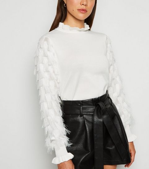 Off White Fringe Sleeve Jumper