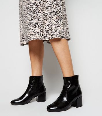 patent heeled ankle boots black