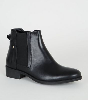 Black Leather Flat Chelsea Boots | New Look