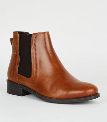 New Look Tan Leather Flat Chelsea Boots 