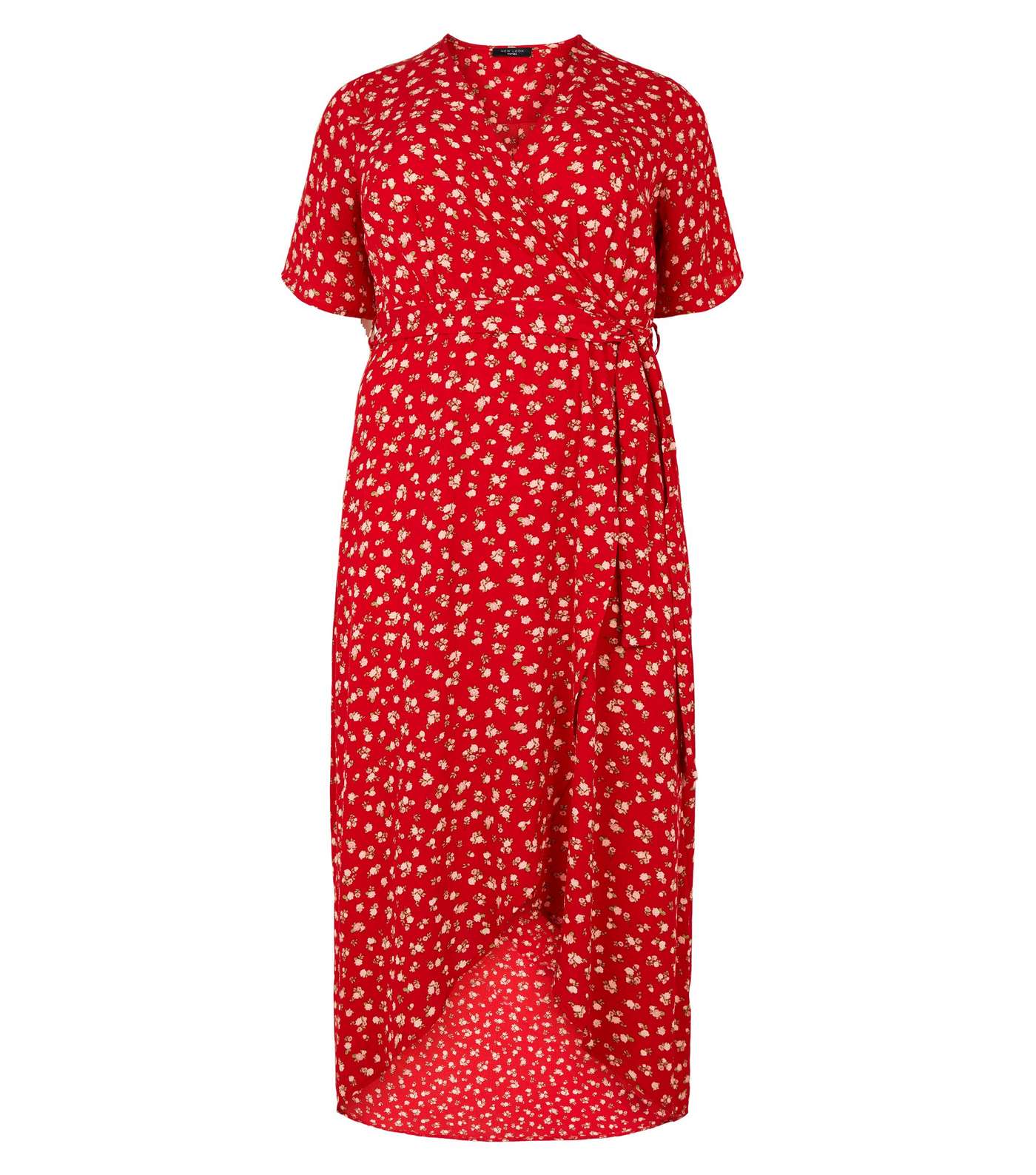 Curves Red Floral Wrap Maxi Dress Image 4