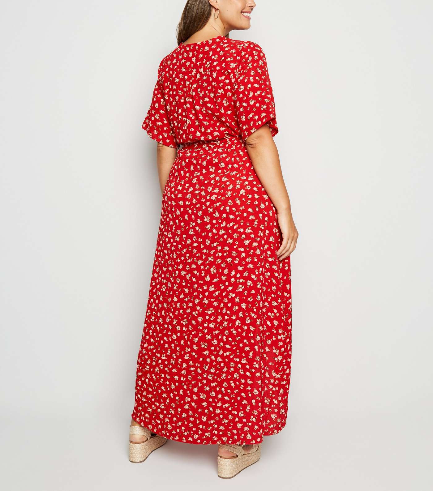 Curves Red Floral Wrap Maxi Dress Image 2