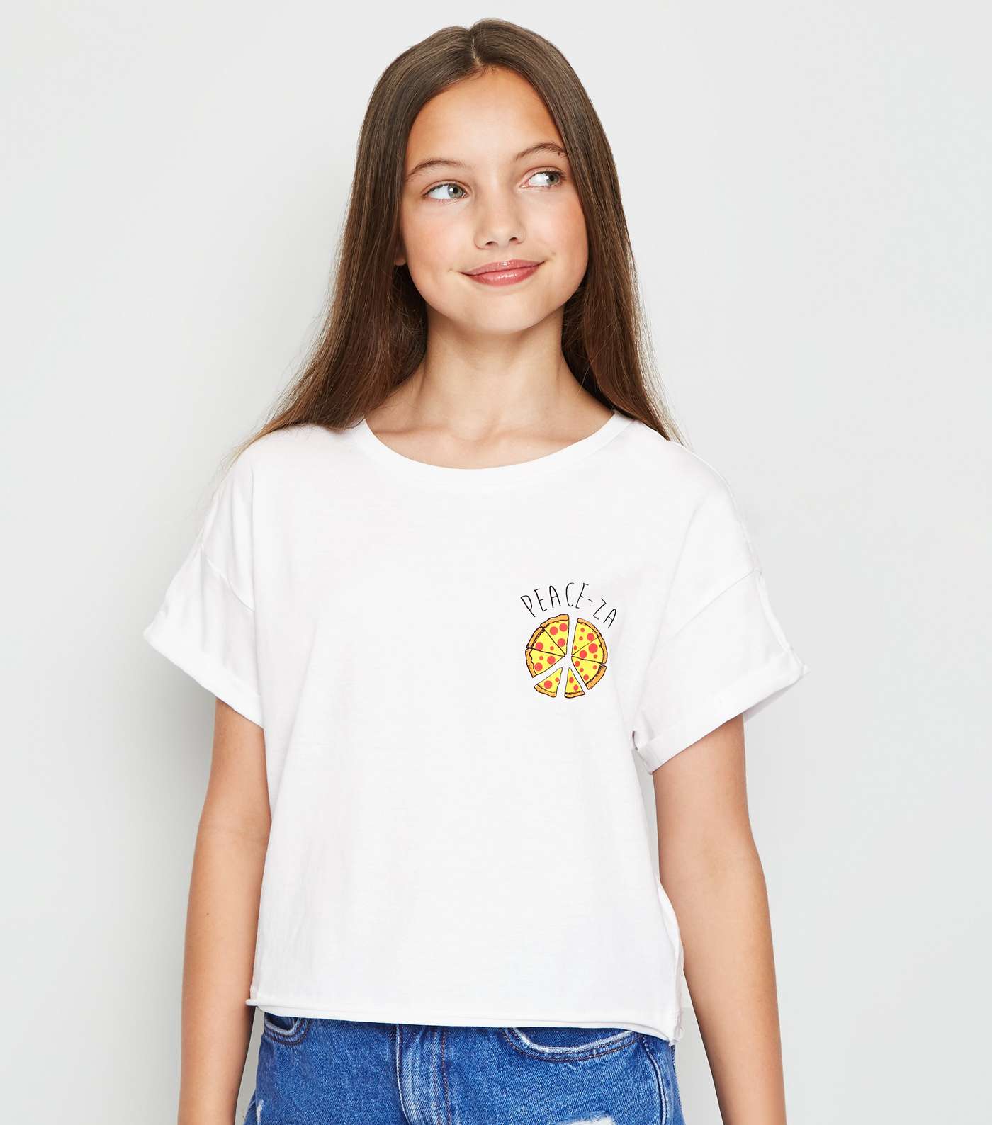 Girls White Peace-za Slogan T-Shirt