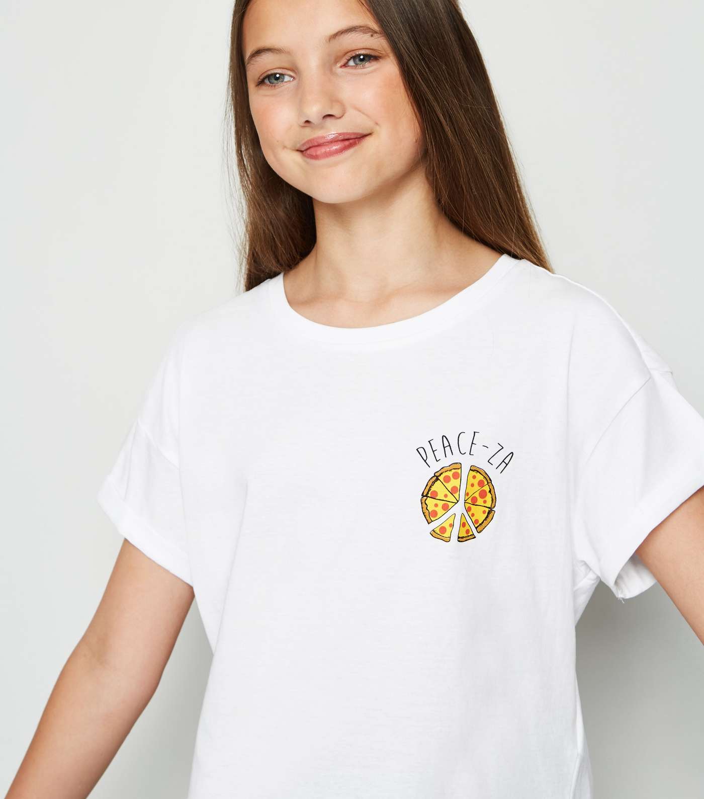 Girls White Peace-za Slogan T-Shirt Image 3
