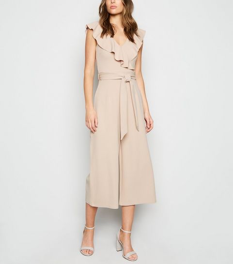 Stone Frill Belted Wide Leg Jumpsuit