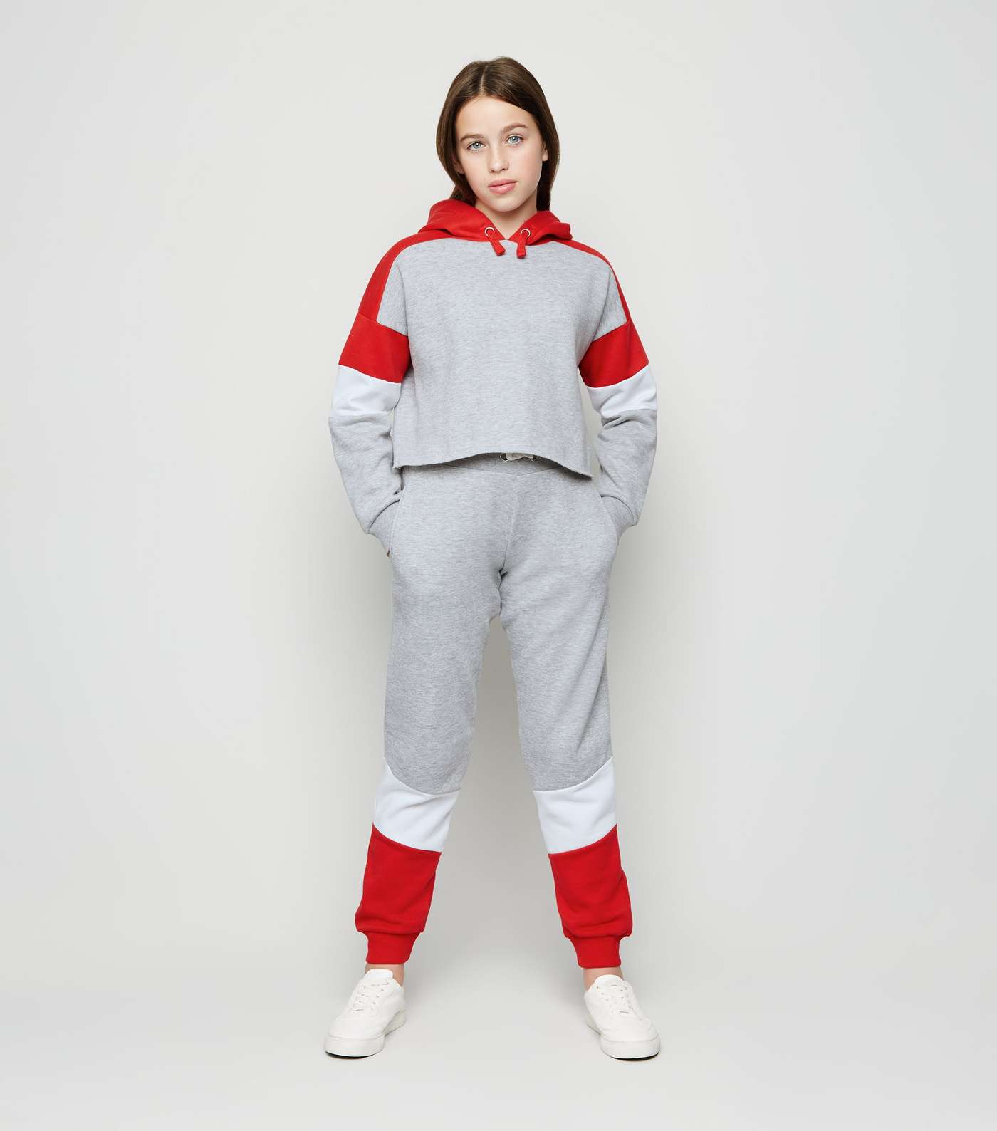 Girls Red Colour Block Joggers