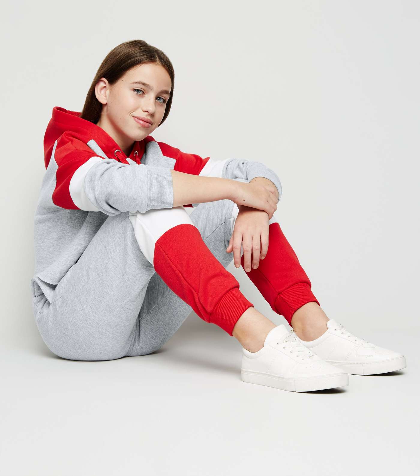 Girls Red Colour Block Joggers Image 5
