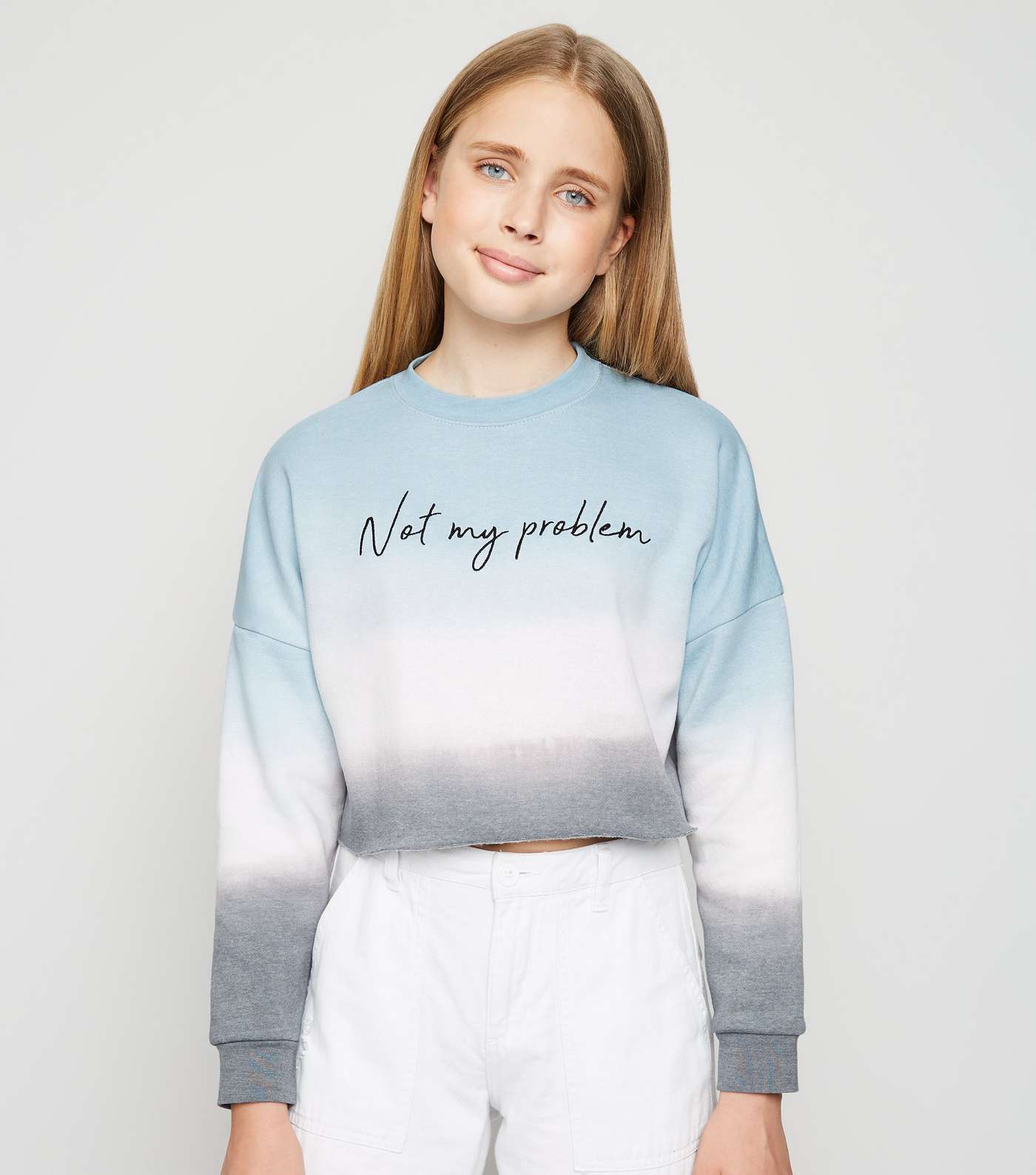 Girls Blue Dip Dye Problem Slogan Sweatshirt