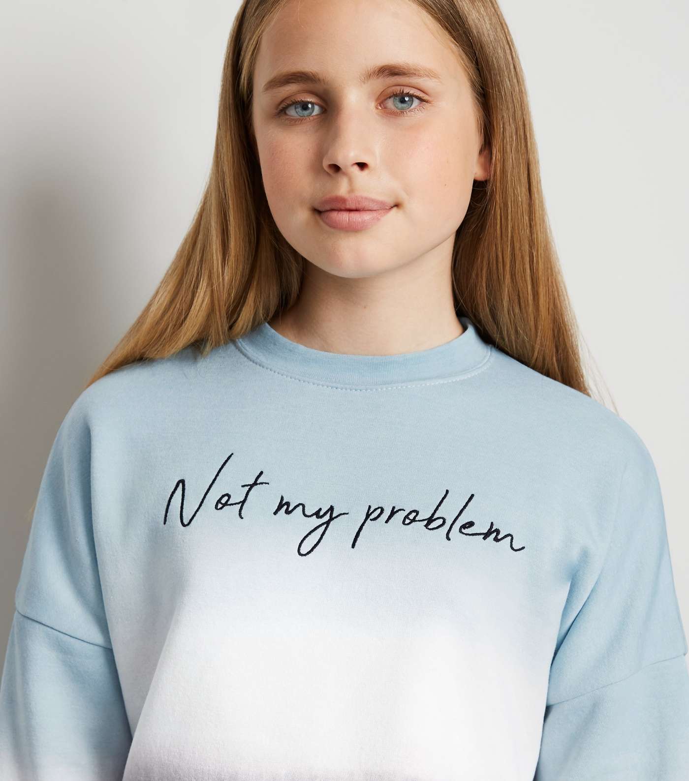 Girls Blue Dip Dye Problem Slogan Sweatshirt Image 5
