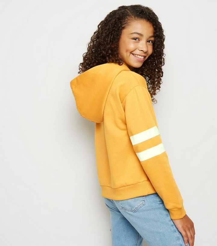 Girls Mustard Stripe Sleeve Hoodie | New Look