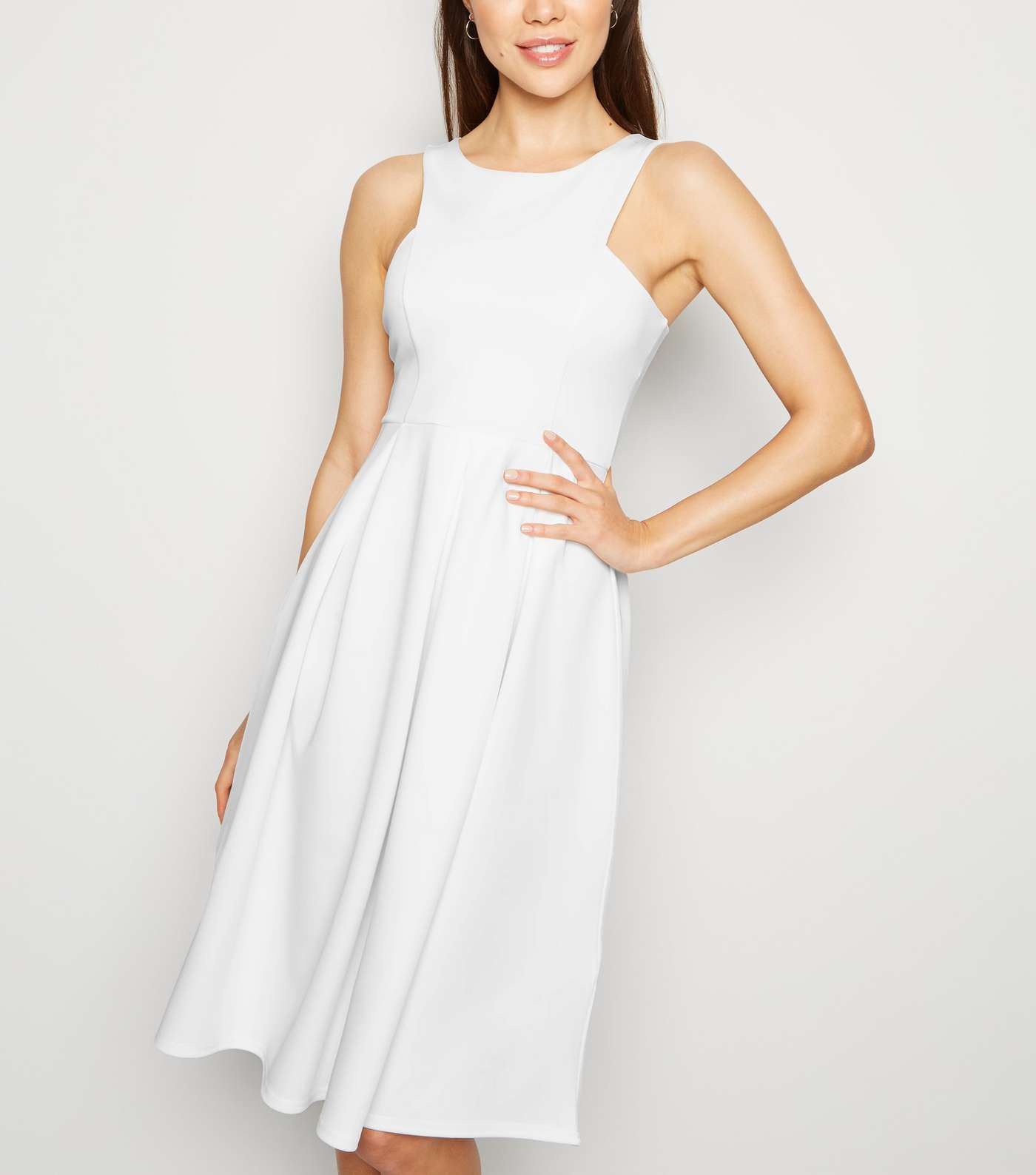 White Scuba Midi Prom Dress