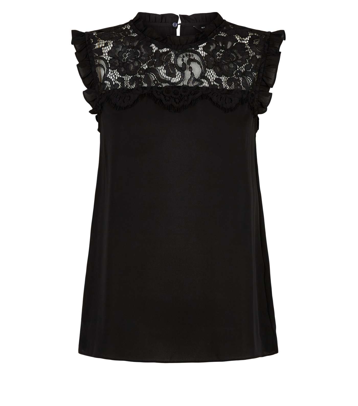 Black High Neck Frill Lace Front Blouse Image 4