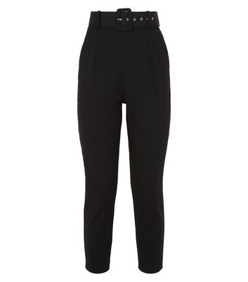 high waisted black belted trousers