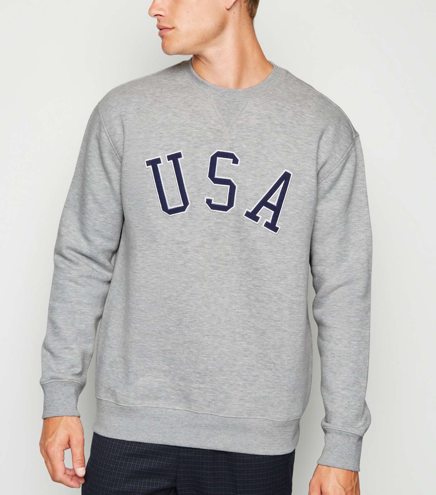 Grey Marl USA Slogan Sweatshirt