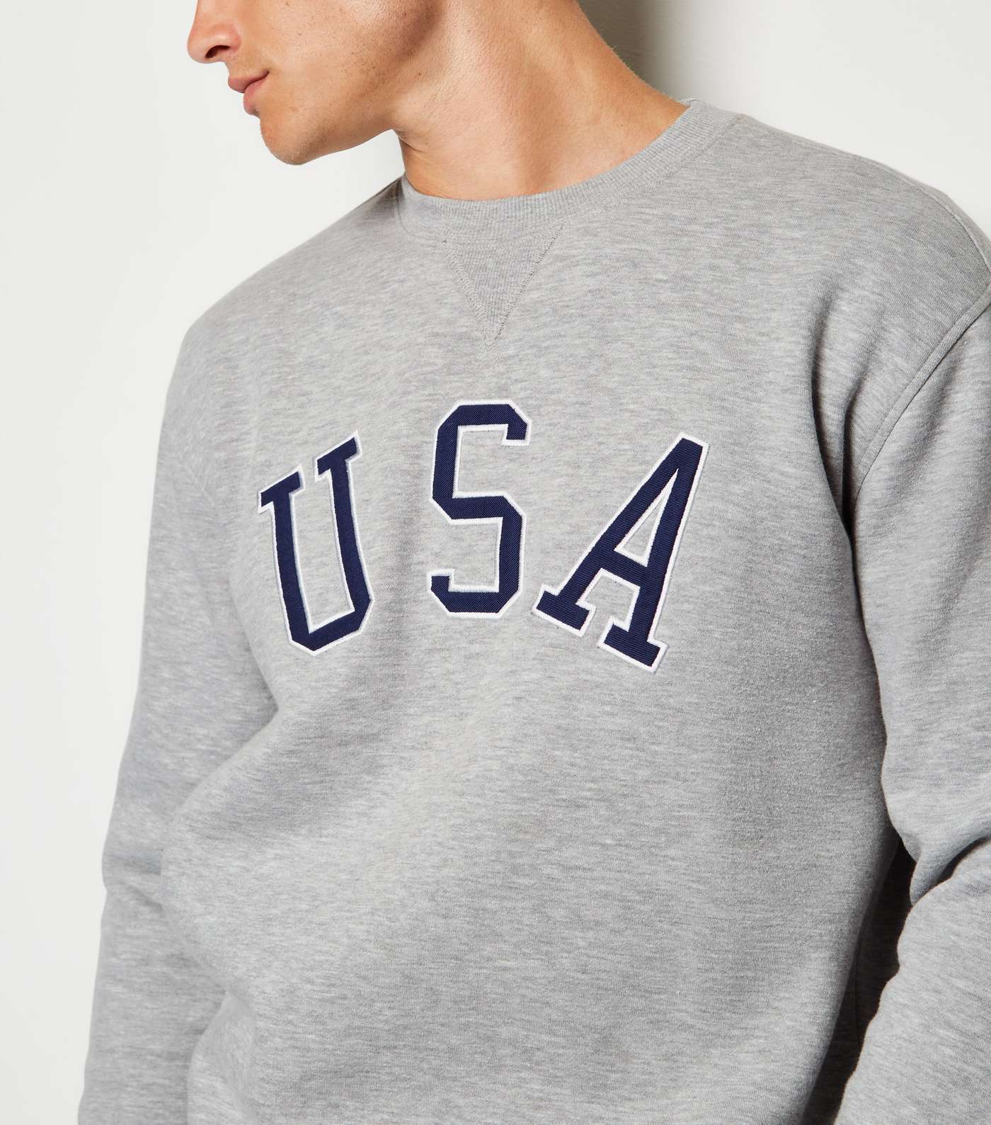 Grey Marl USA Slogan Sweatshirt Image 5