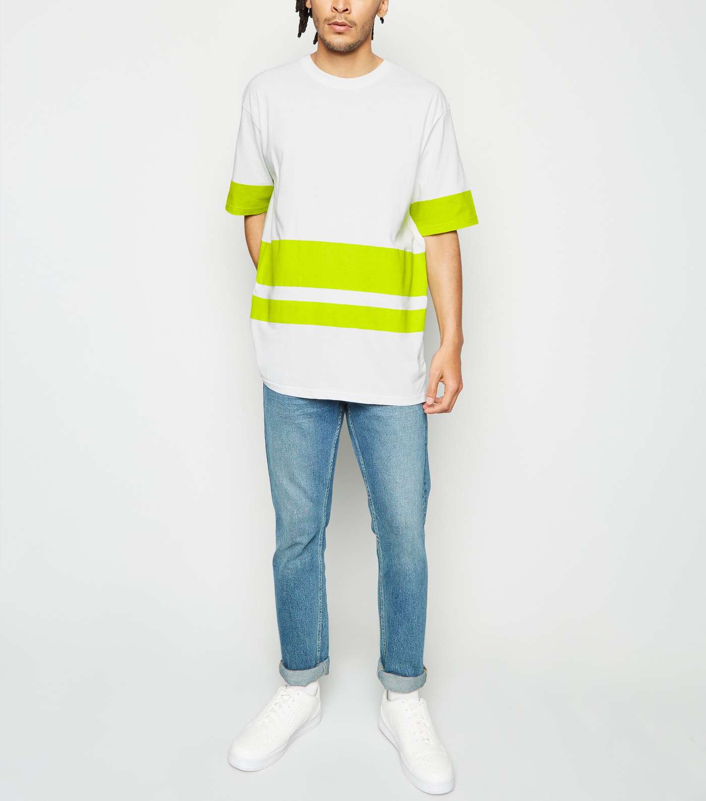 Green Neon Colour Block Stripe T-Shirt Image 2