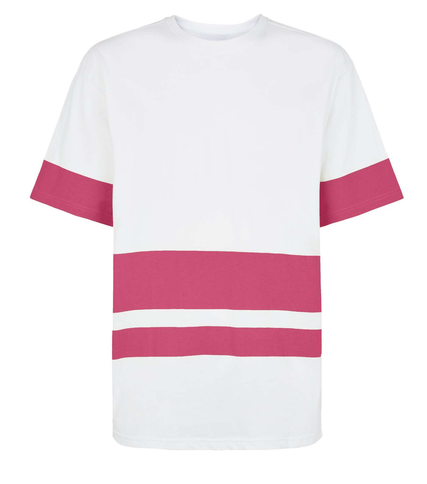 Bright Pink Neon Colour Block Stripe T-Shirt Image 4