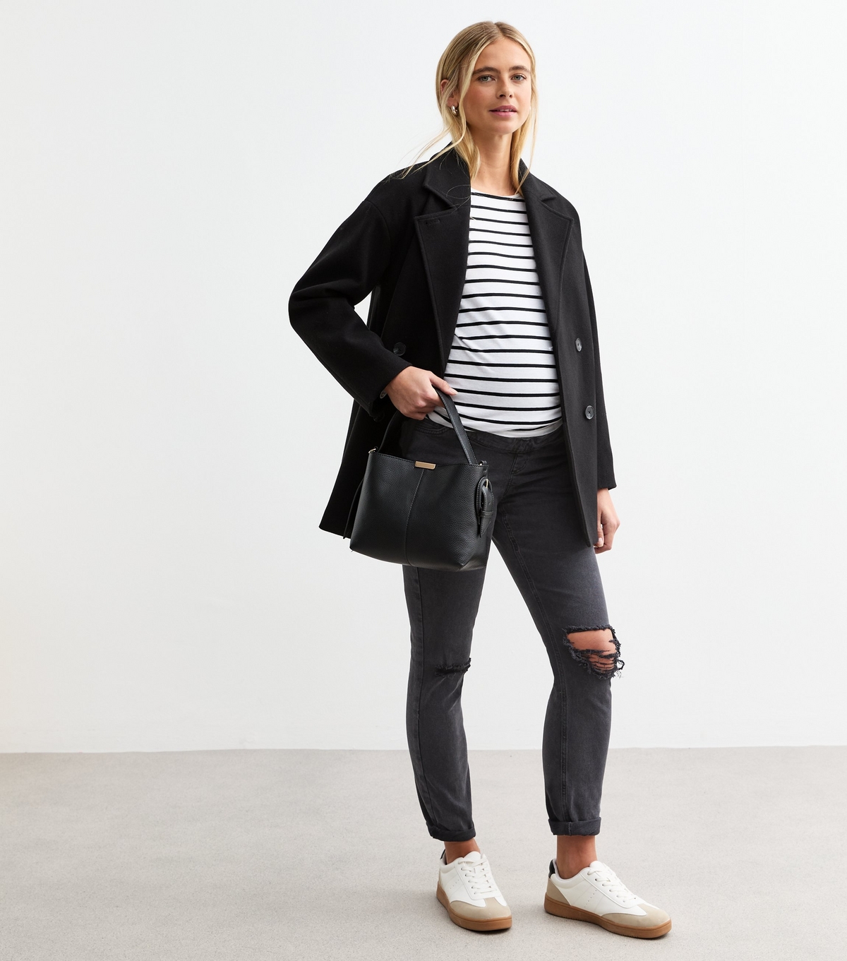 Women's Maternity Black Ripped Over Bump Tori Mom Jeans New Look