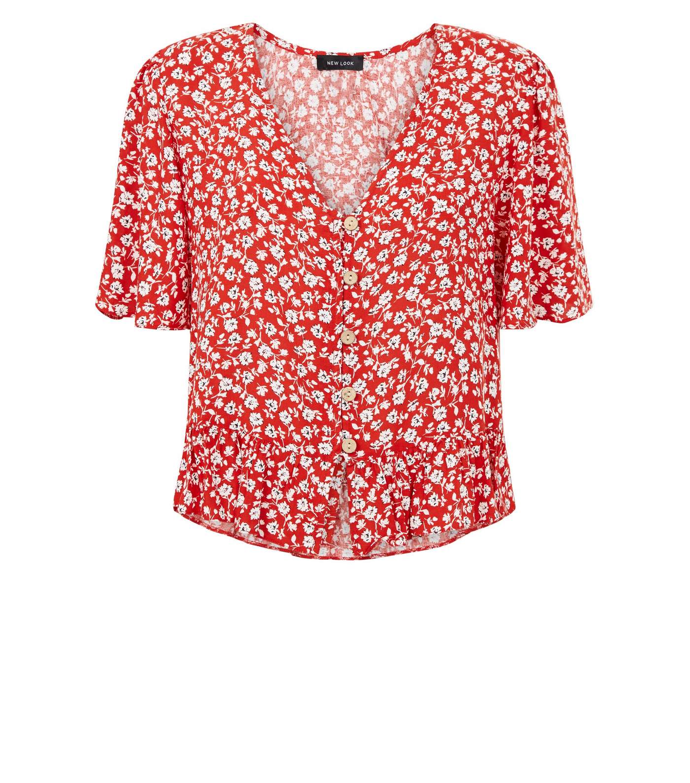 Red Ditsy Floral Boxy Peplum Blouse Image 4