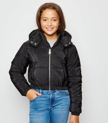 girls black puffer jacket with hood