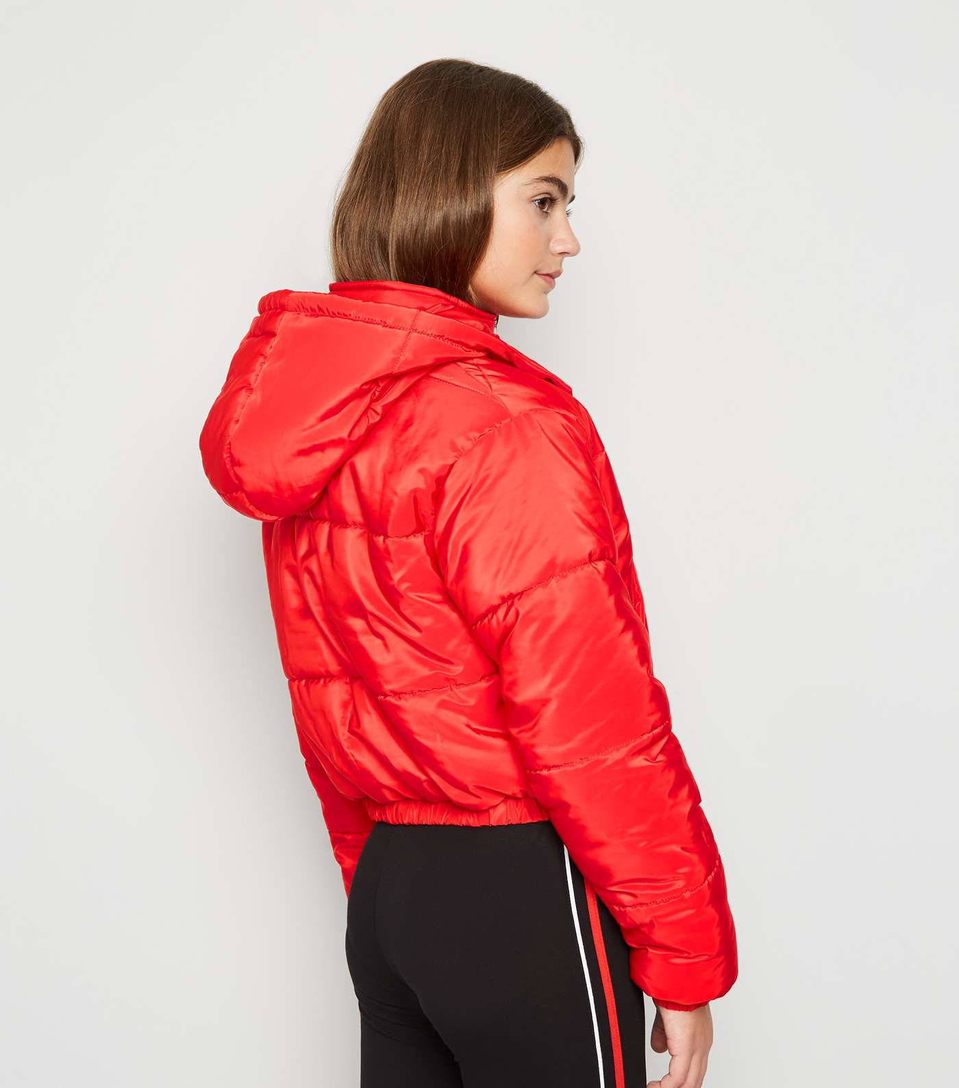 Girls Red Hooded Puffer Jacket Image 3