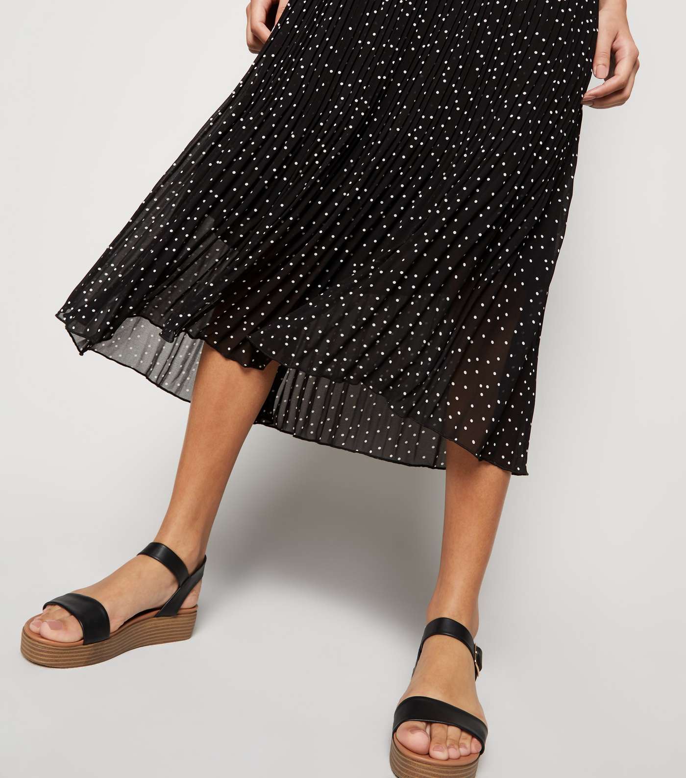 Black Spot Print Pleated Midi Skirt Image 5